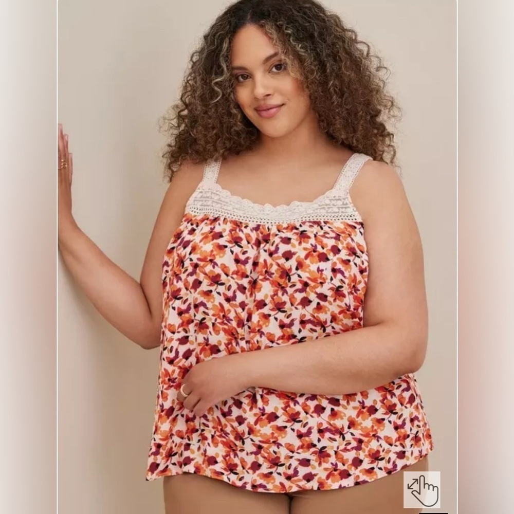 Torrid Gauze Crochet Detail Tank Top Size 1X White Orange  Boho Hippie Summer